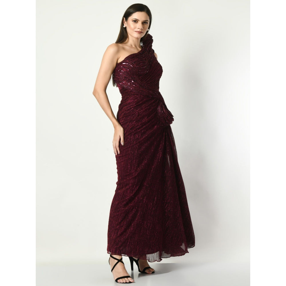 Sunanta Madaan Whispering Wonders - Wine Draped Gown with Sequin