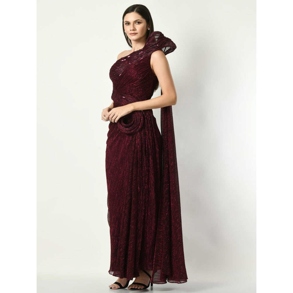 Sunanta Madaan Whispering Wonders - Wine Draped Gown with Sequin
