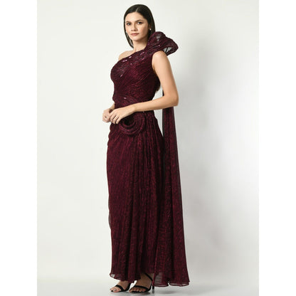 Sunanta Madaan Whispering Wonders - Wine Draped Gown with Sequin