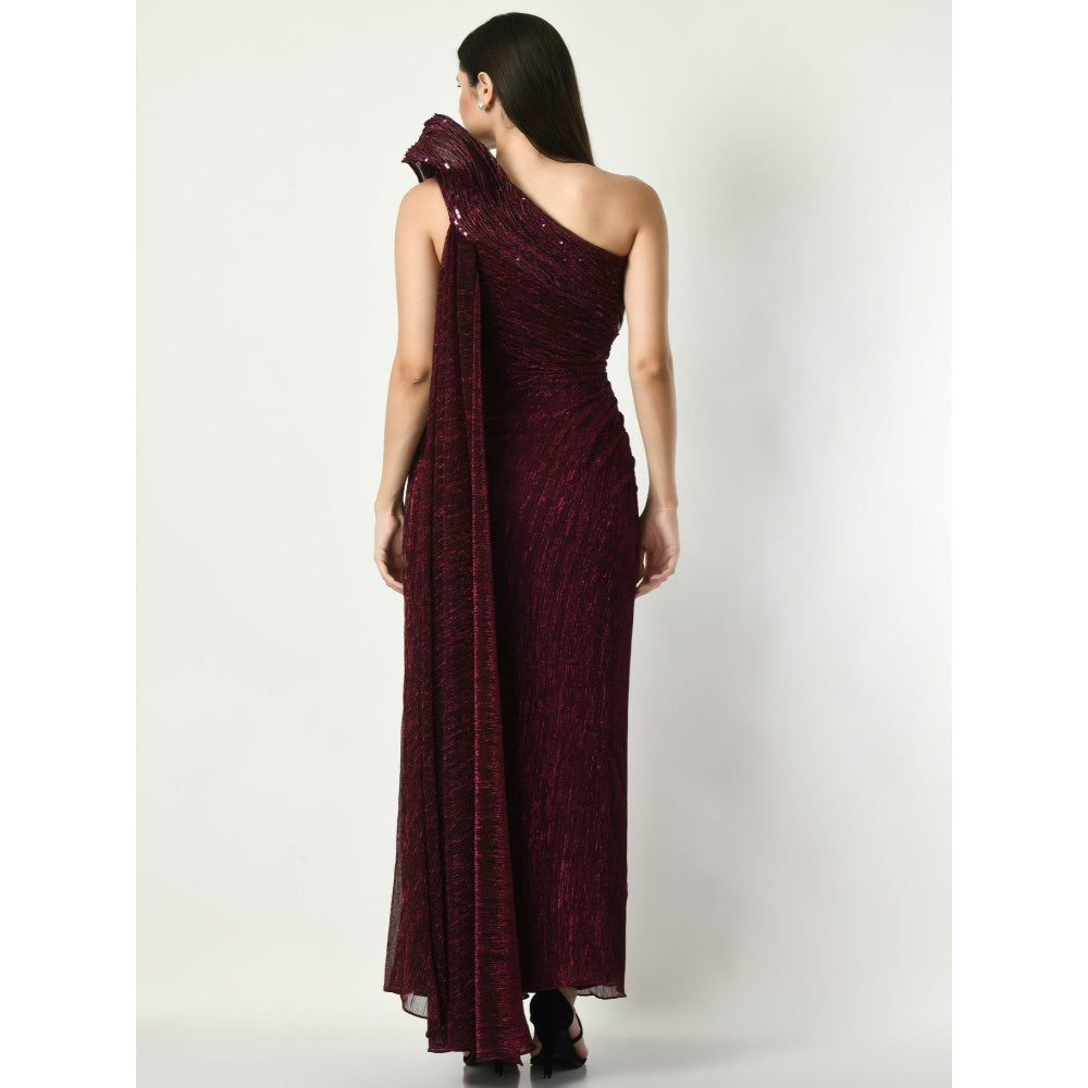 Sunanta Madaan Whispering Wonders - Wine Draped Gown with Sequin