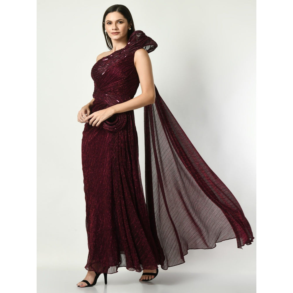Sunanta Madaan Whispering Wonders - Wine Draped Gown with Sequin