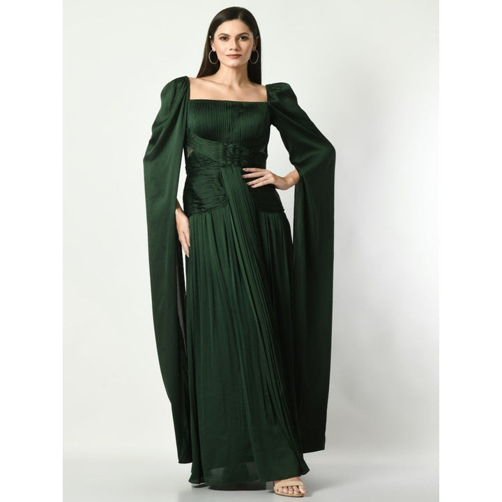 Sunanta Madaan Unspoken Beauty - Ruching Gown in Bottle Green Color