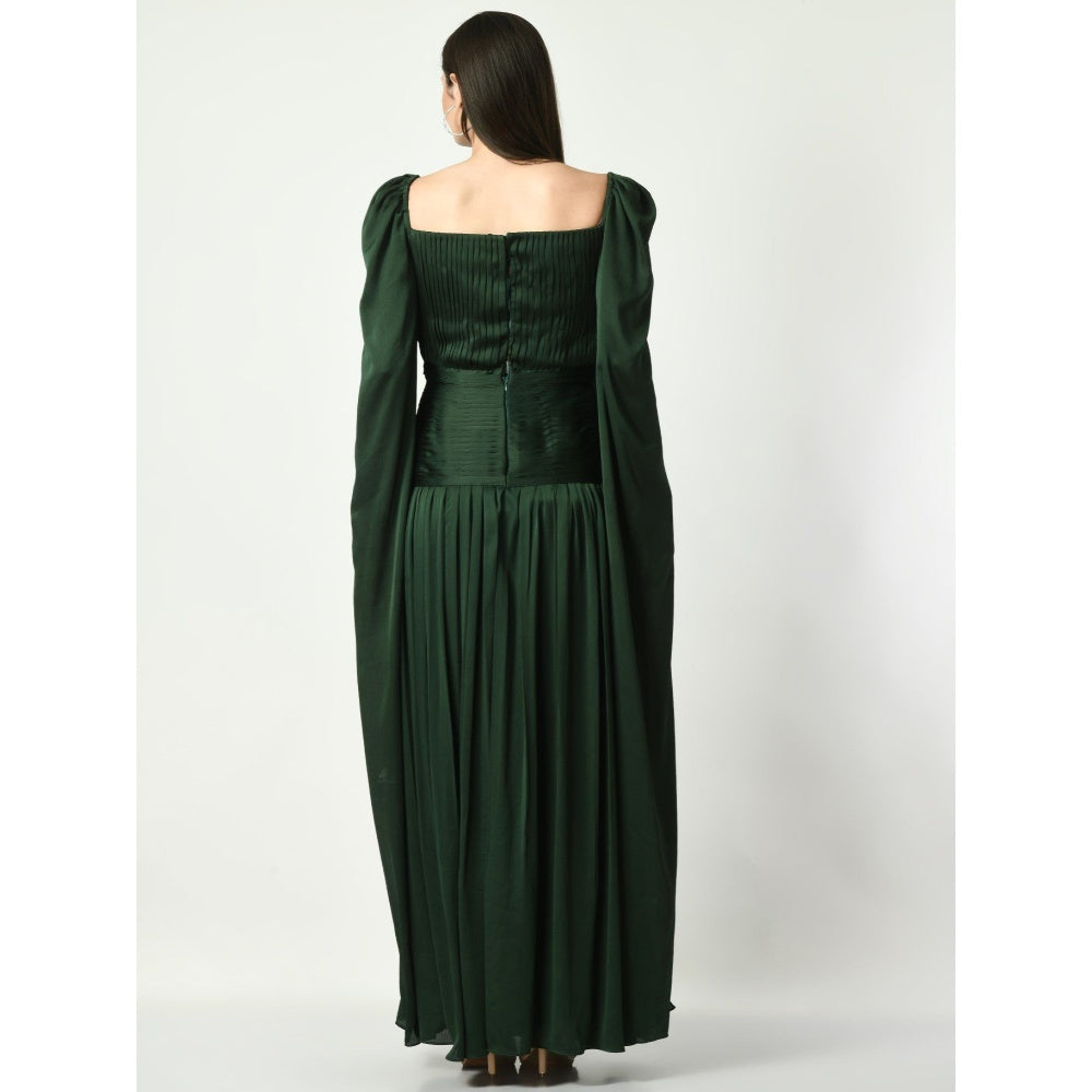 Sunanta Madaan Unspoken Beauty - Ruching Gown in Bottle Green Color