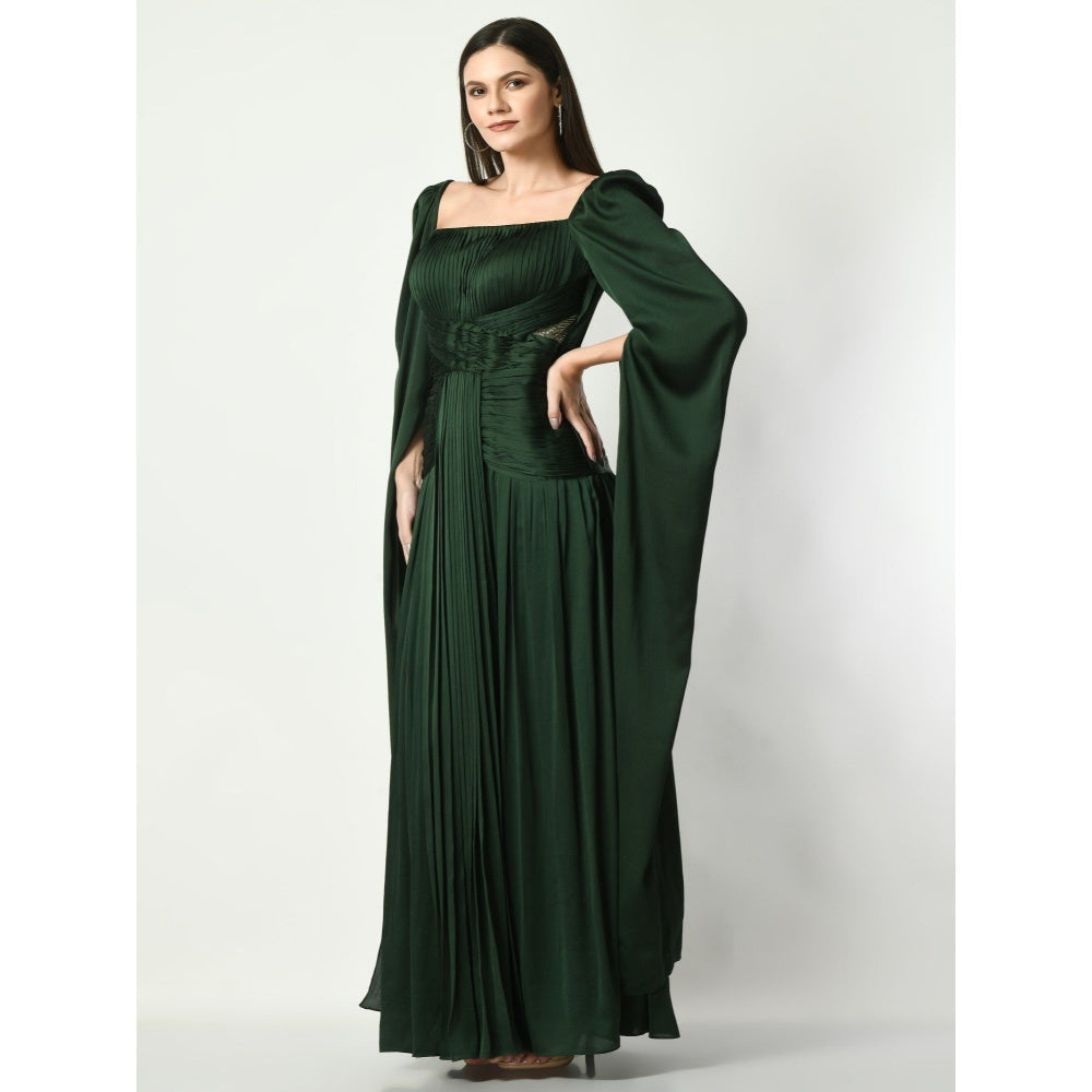 Sunanta Madaan Unspoken Beauty - Ruching Gown in Bottle Green Color