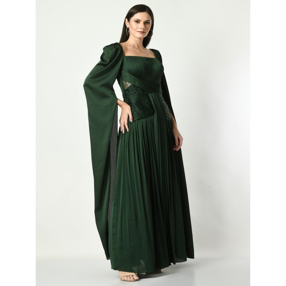 Sunanta Madaan Unspoken Beauty - Ruching Gown in Bottle Green Color