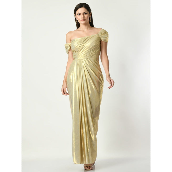 Sunanta Madaan Golden Glitz N Glam Draped Gown in Golden Color