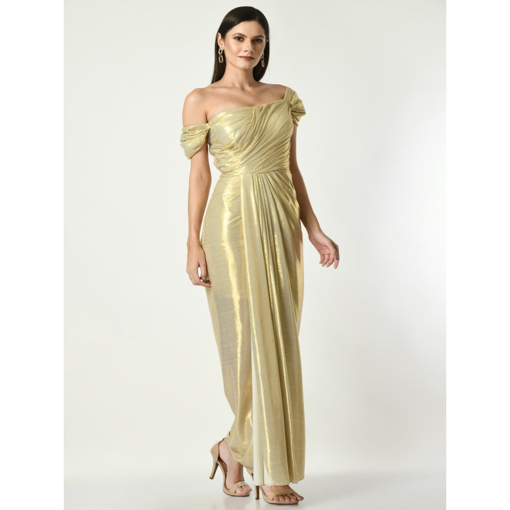 Sunanta Madaan Golden Glitz N Glam Draped Gown in Golden Color