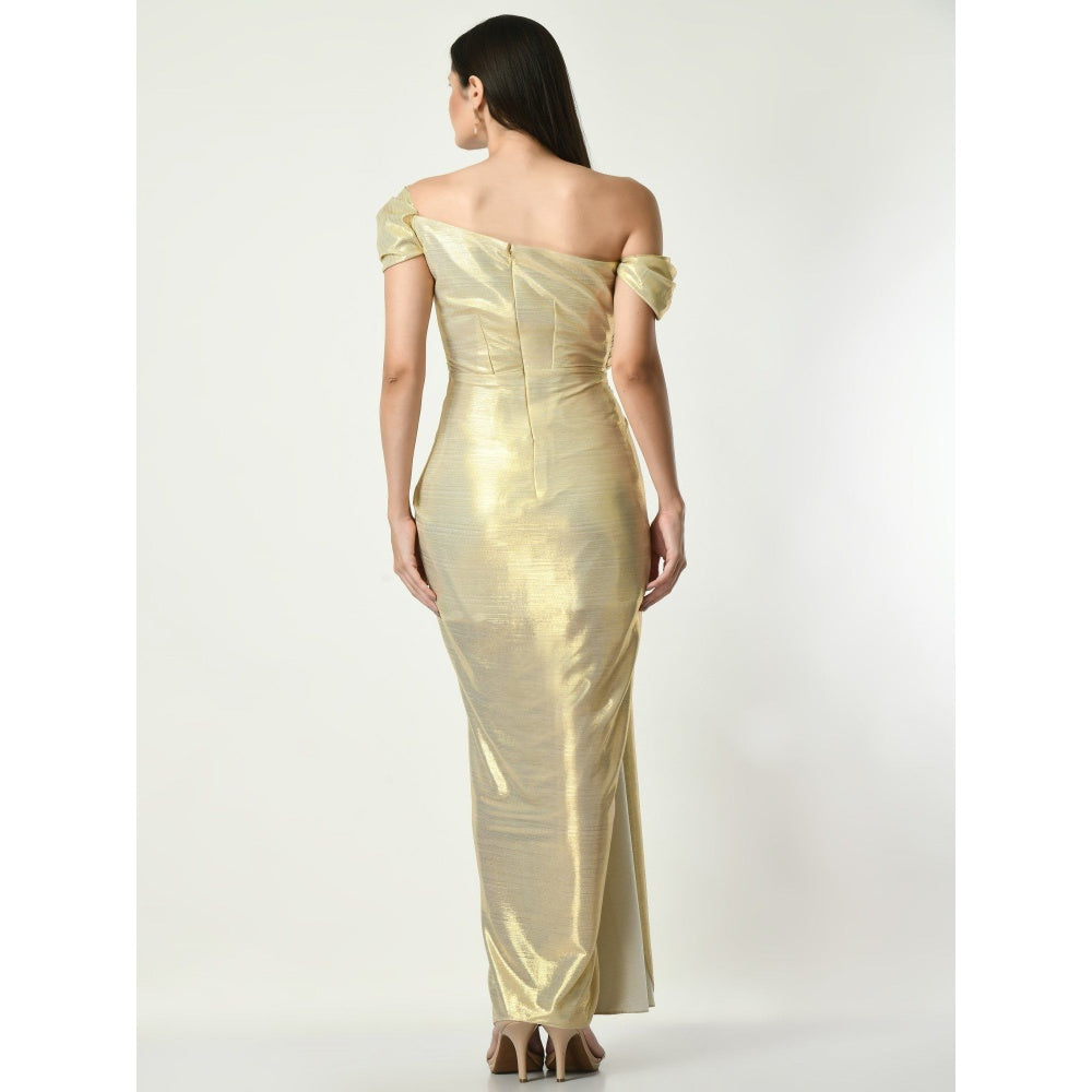 Sunanta Madaan Golden Glitz N Glam Draped Gown in Golden Color