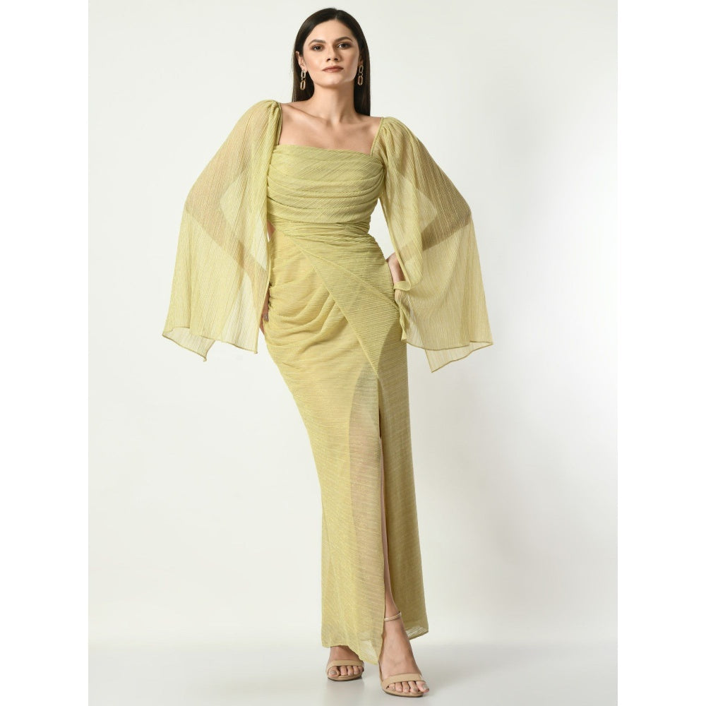 Sunanta Madaan Golden Bling Ring Cowl Draped Gown