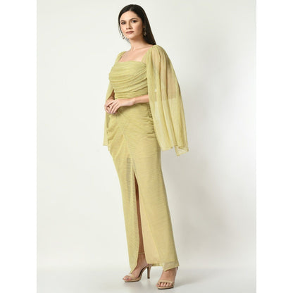 Sunanta Madaan Golden Bling Ring Cowl Draped Gown