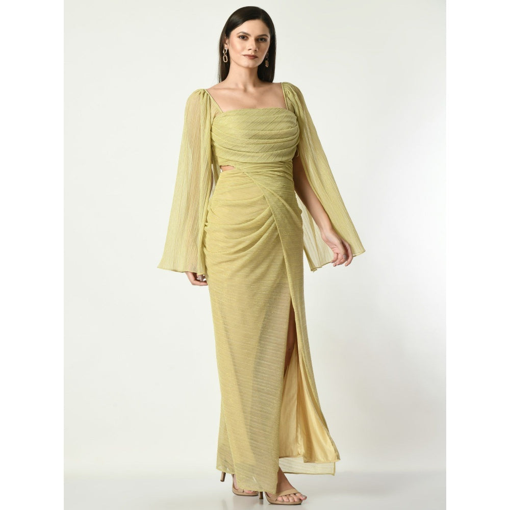 Sunanta Madaan Golden Bling Ring Cowl Draped Gown