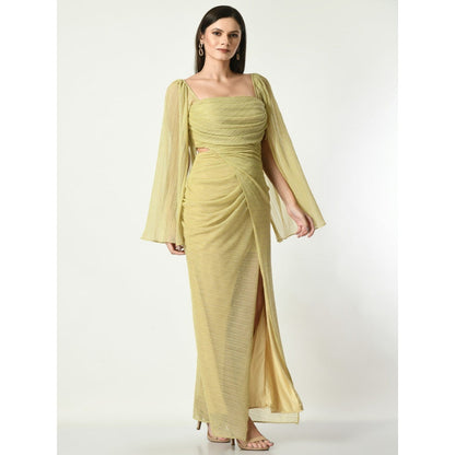Sunanta Madaan Golden Bling Ring Cowl Draped Gown