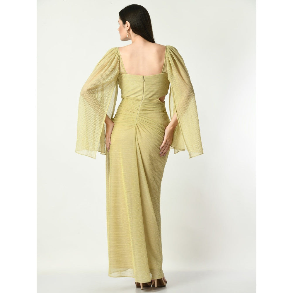 Sunanta Madaan Golden Bling Ring Cowl Draped Gown