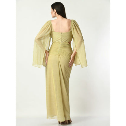 Sunanta Madaan Golden Bling Ring Cowl Draped Gown