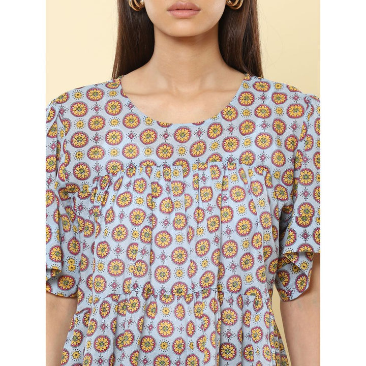 Label Ritu Kumar Round Neck Half Sleeve Printed Short Top