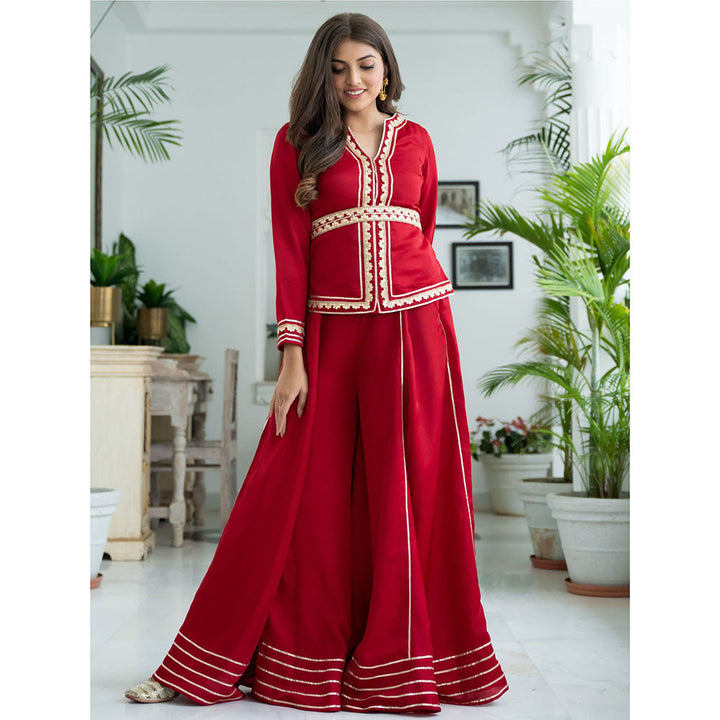 Lavanya The Label Red Silk Top And Palazzo (Set of 2)
