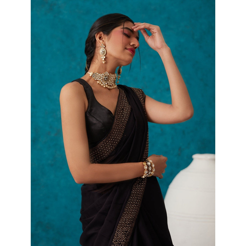 Likha Black Georgette Solid Embellished & Sequined Saree with Unstitched Blouse