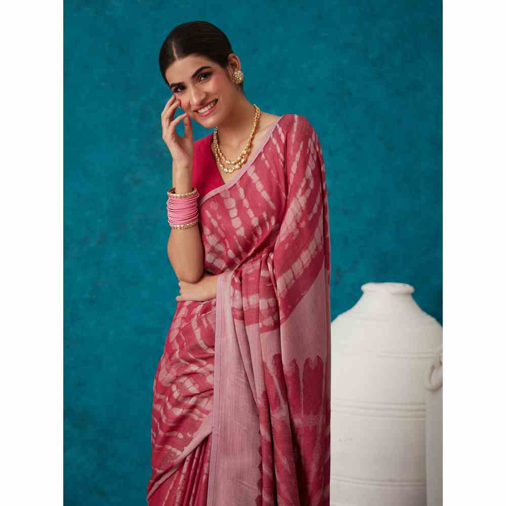 Likha Pink Liva Jacquard Textured Lite Saree With Unstitched Blouse
