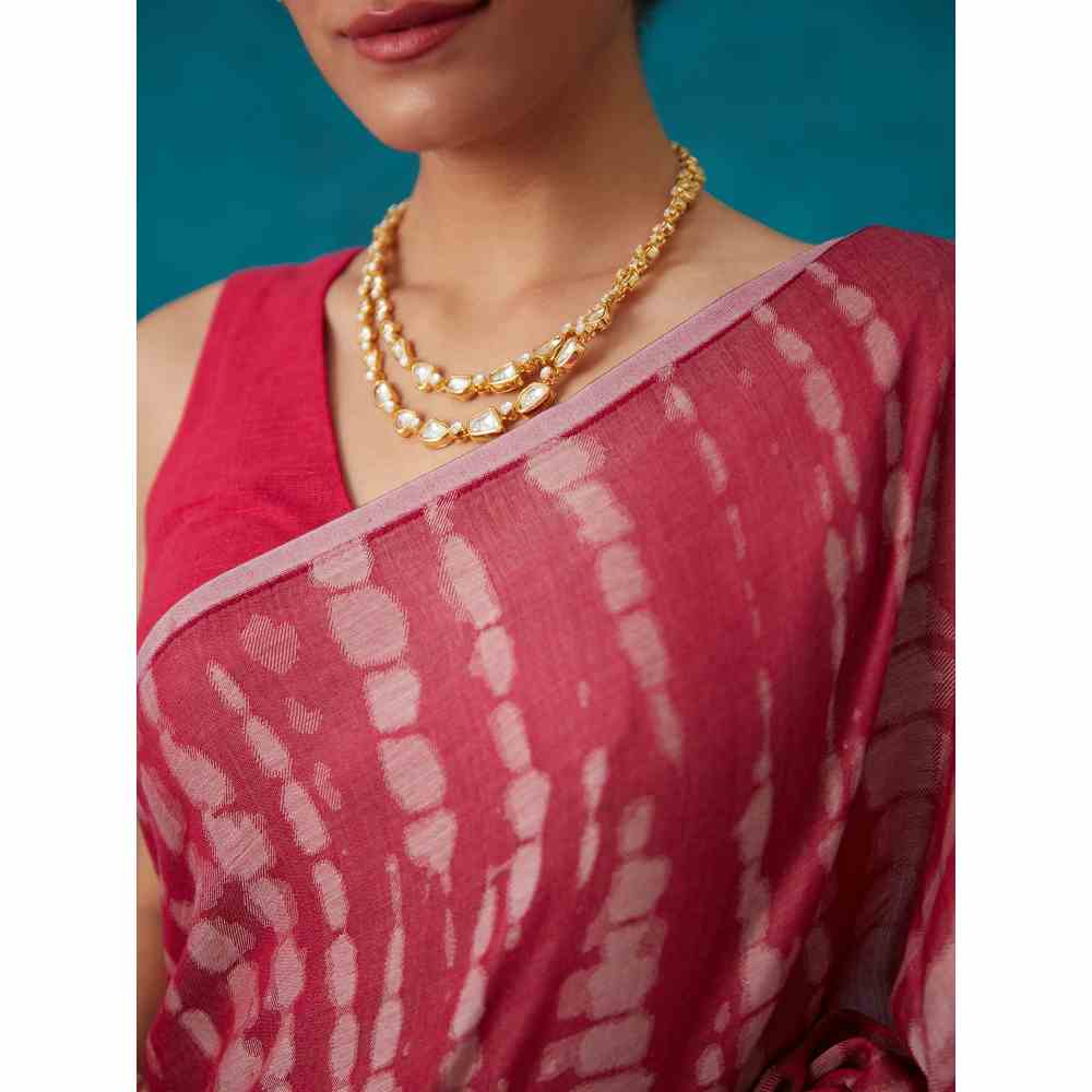 Likha Pink Liva Jacquard Textured Lite Saree With Unstitched Blouse