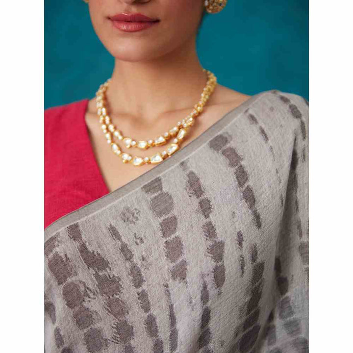 Likha Grey Liva Jacquard Textured Lite Saree With Unstitched Blouse