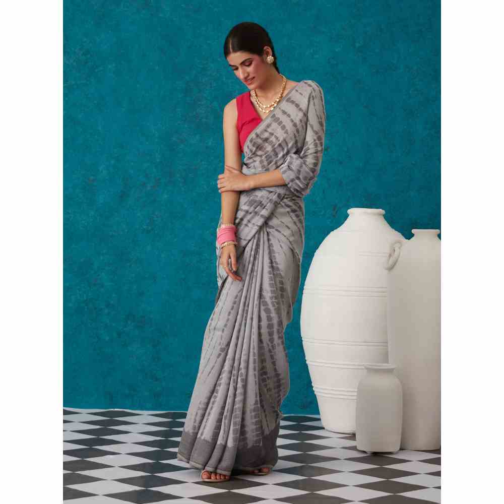 Likha Grey Liva Jacquard Textured Lite Saree With Unstitched Blouse