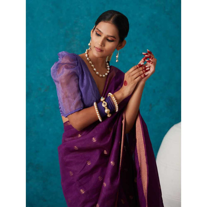 Likha Purple Bhagalpuri Festive Linen Zari Saree & Unstitched Blouse