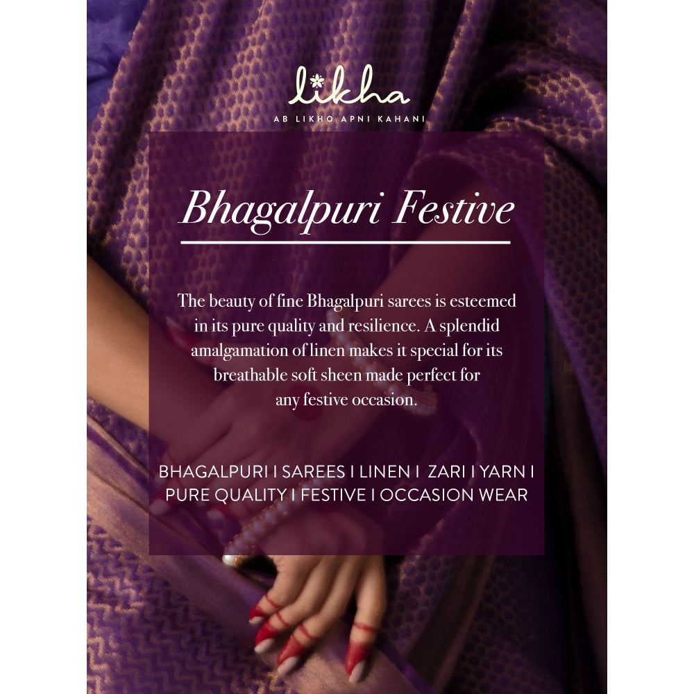 Likha Blue Bhagalpuri Festive Linen Zari Saree & Unstitched Blouse