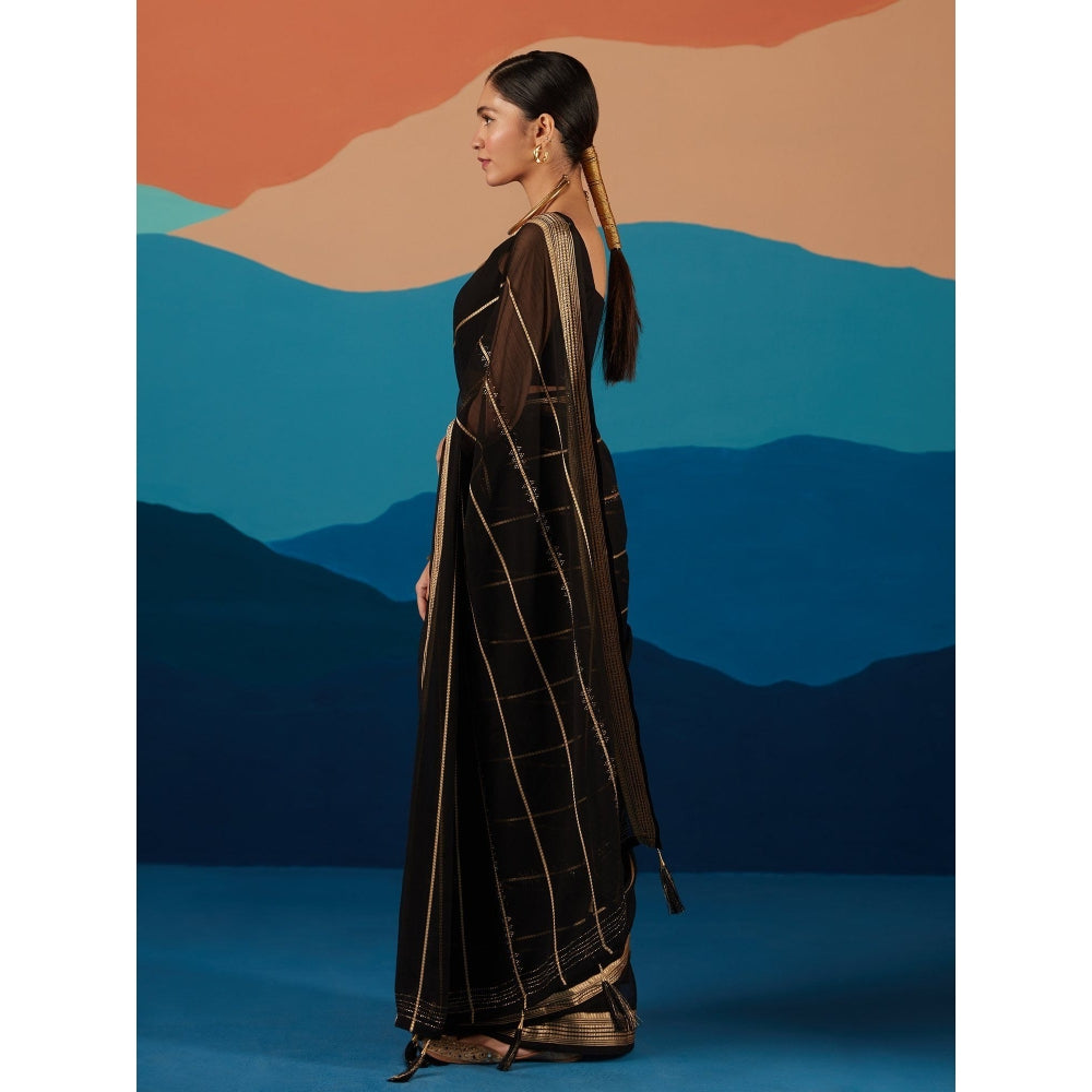 Likha Black Georgette Beads Or Stones Party Wear Saree & Unstitched Blouse