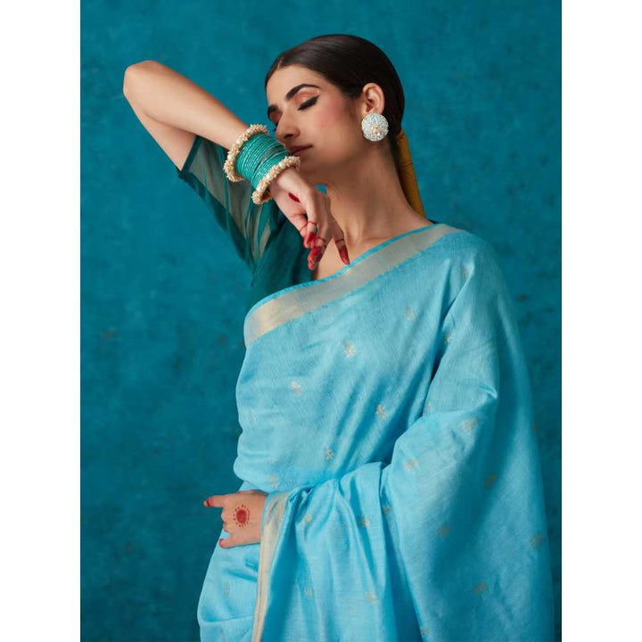 Likha Blue Linen Woven Bhagalpuri Festive Zari Saree & Unstitched Blouse