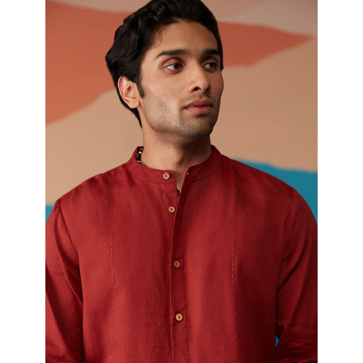 Likha Indigo Saga Cotton Flex Maroon Solid Full Sleeves Shirt