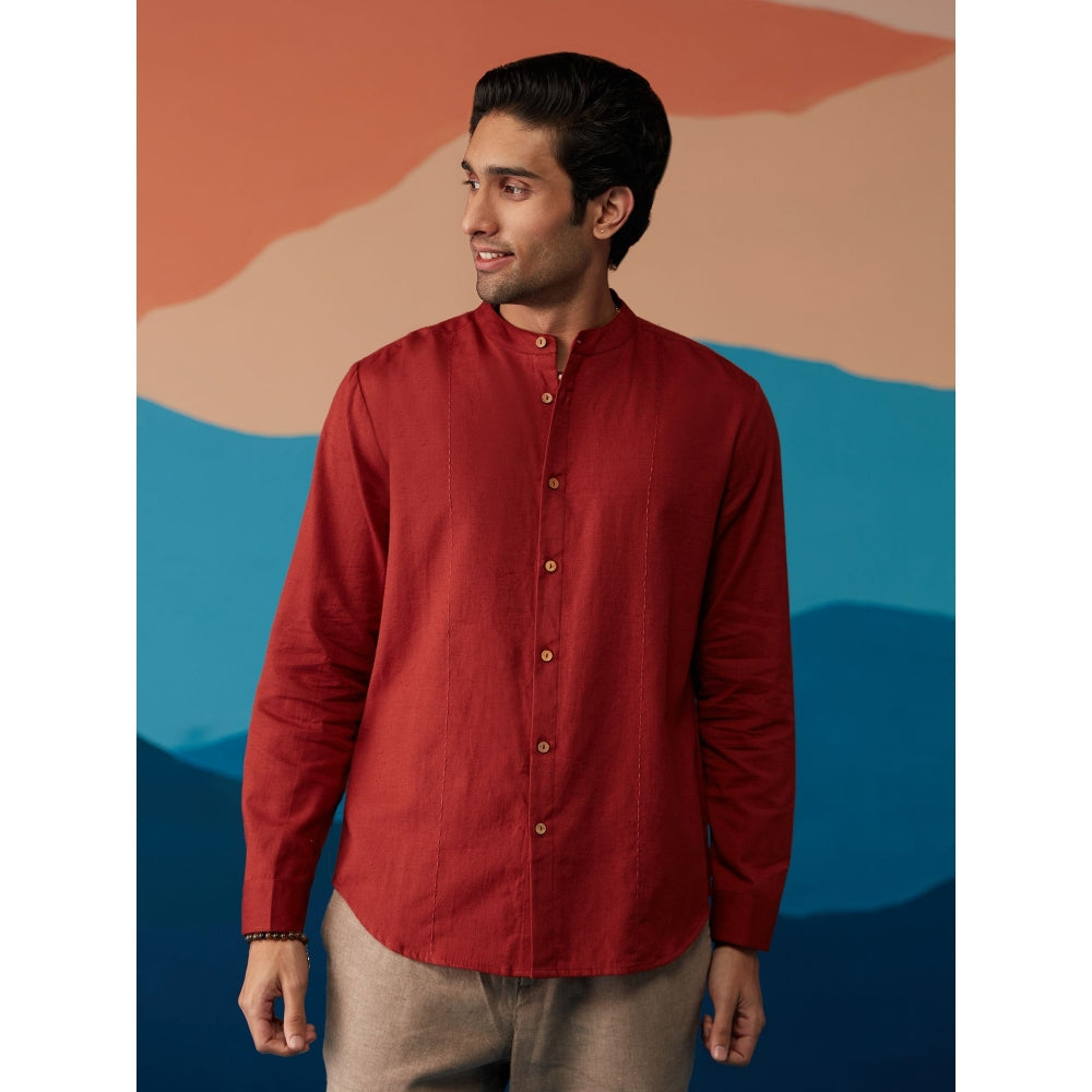Likha Indigo Saga Cotton Flex Maroon Solid Full Sleeves Shirt