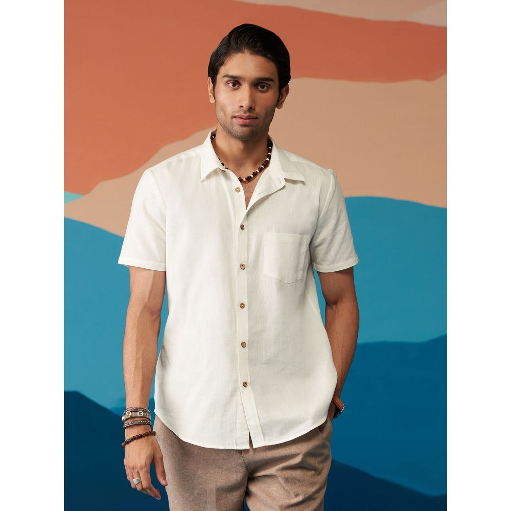 Likha Indigo Saga Cotton Flex White Solid Half Sleeves Shirt