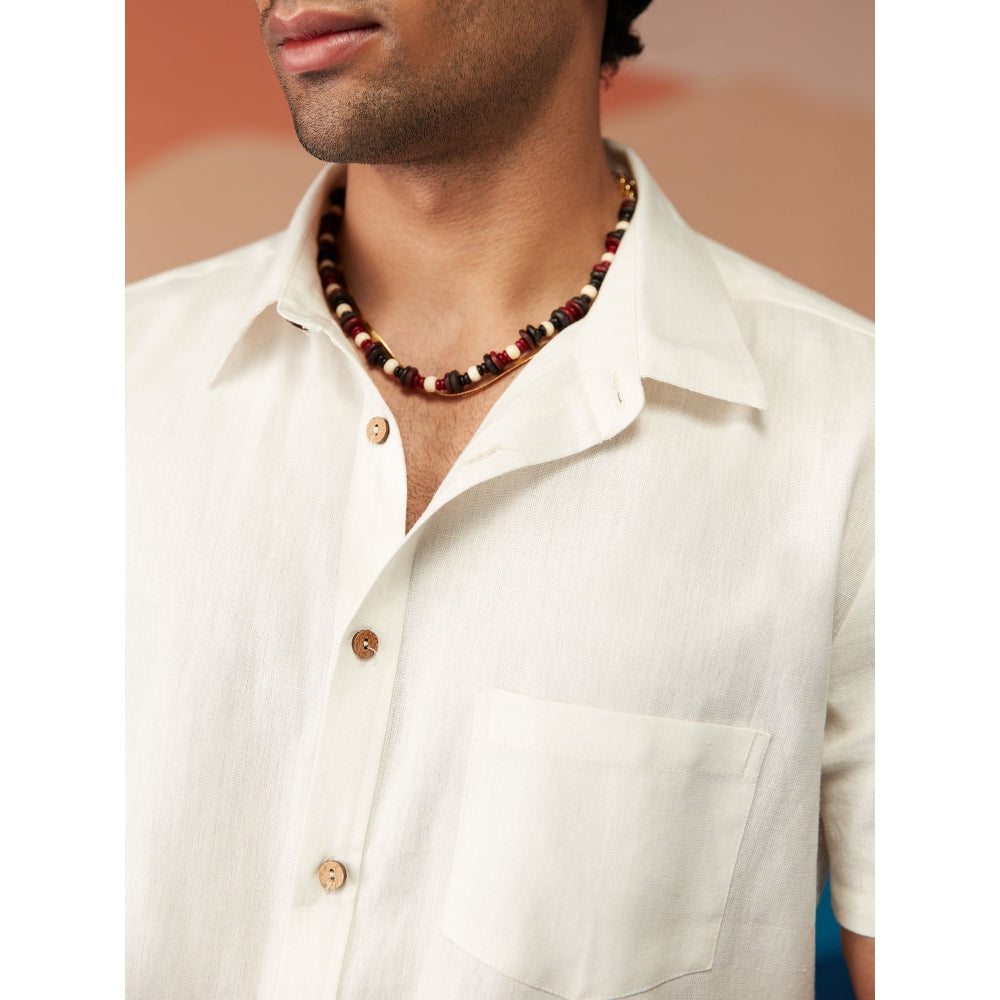 Likha Indigo Saga Cotton Flex White Solid Half Sleeves Shirt