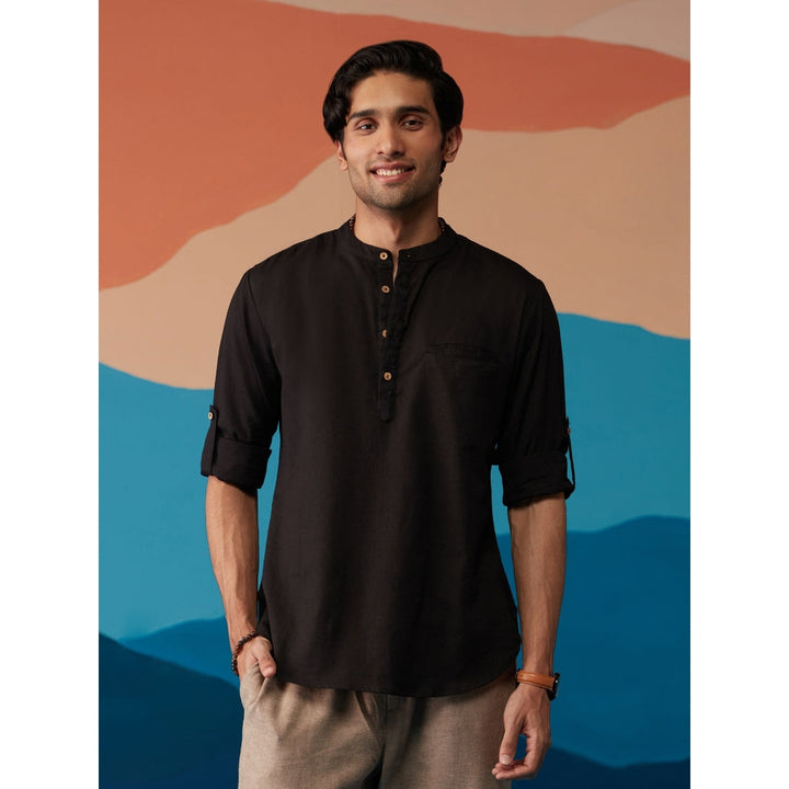 Likha Indigo Saga Cotton Flex Black Solid Full Sleeves Shirt