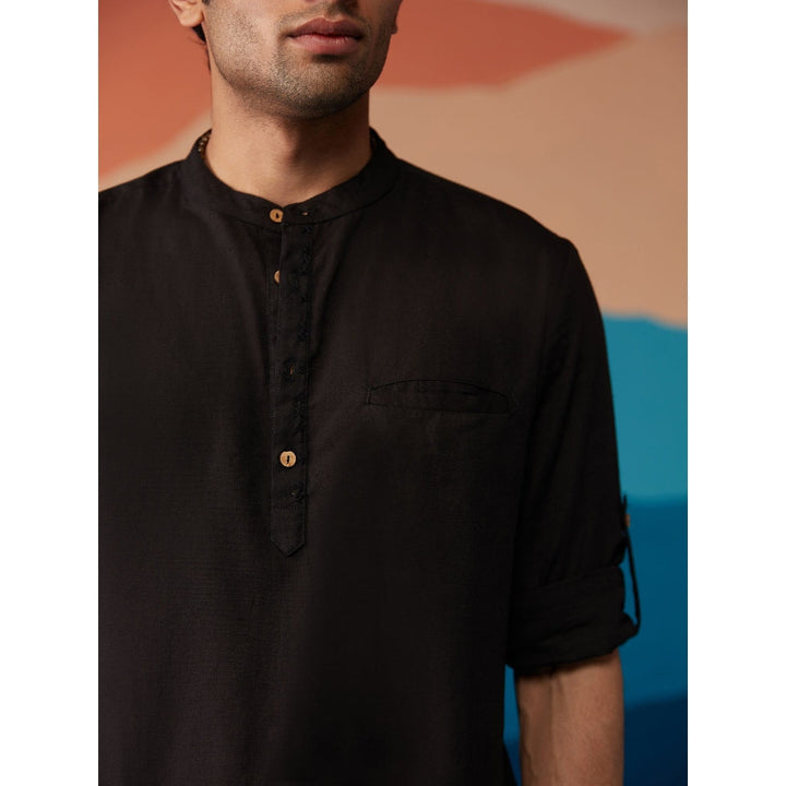 Likha Indigo Saga Cotton Flex Black Solid Full Sleeves Shirt