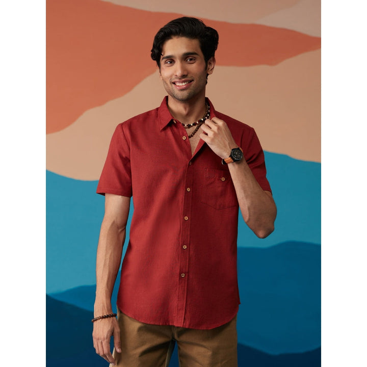 Likha Indigo Saga Cotton Flex Maroon Solid Half Sleeves Shirt