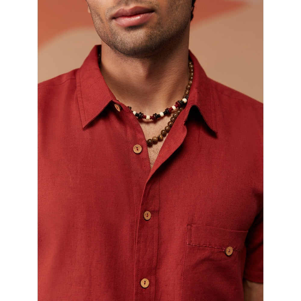 Likha Indigo Saga Cotton Flex Maroon Solid Half Sleeves Shirt