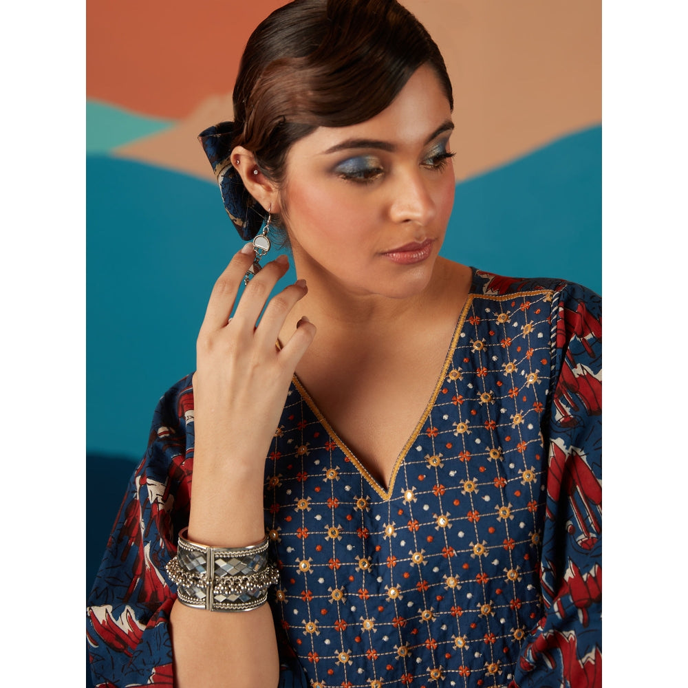 Likha Blue Indigo Saga Hand block print & Mirror work  Dress