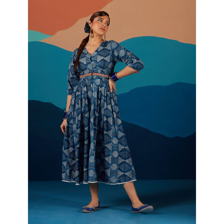 Likha Blue Indigo Saga Hand block print & Mirror work Dress