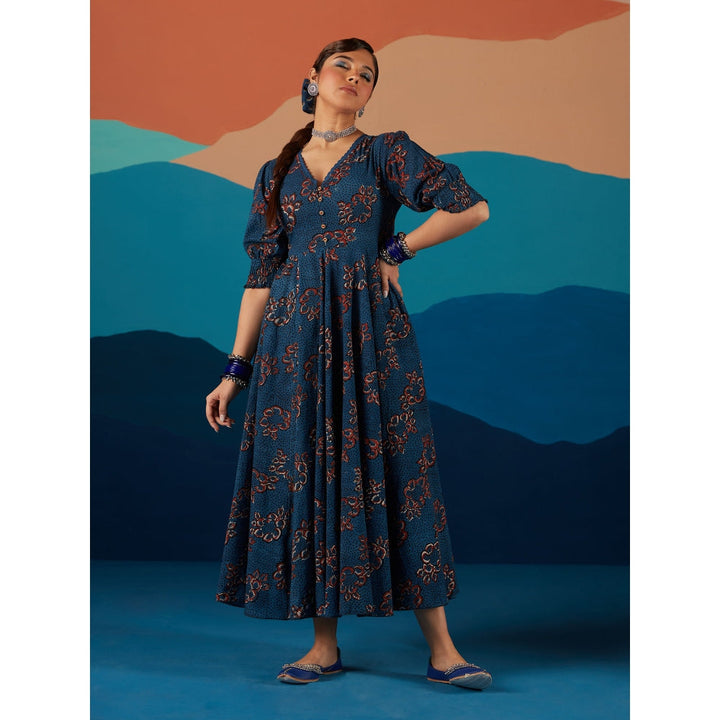 Likha Blue Indigo Saga Hand block print Dress
