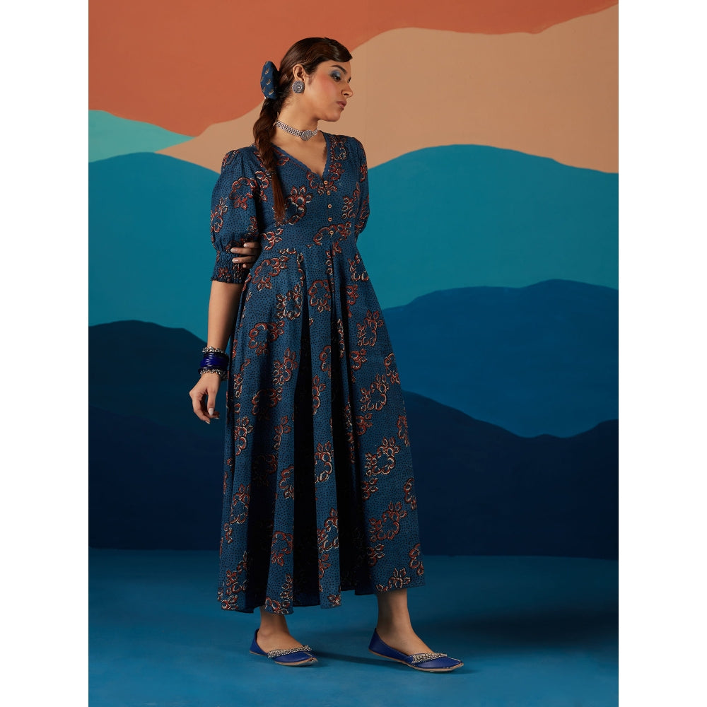 Likha Blue Indigo Saga Hand block print Dress
