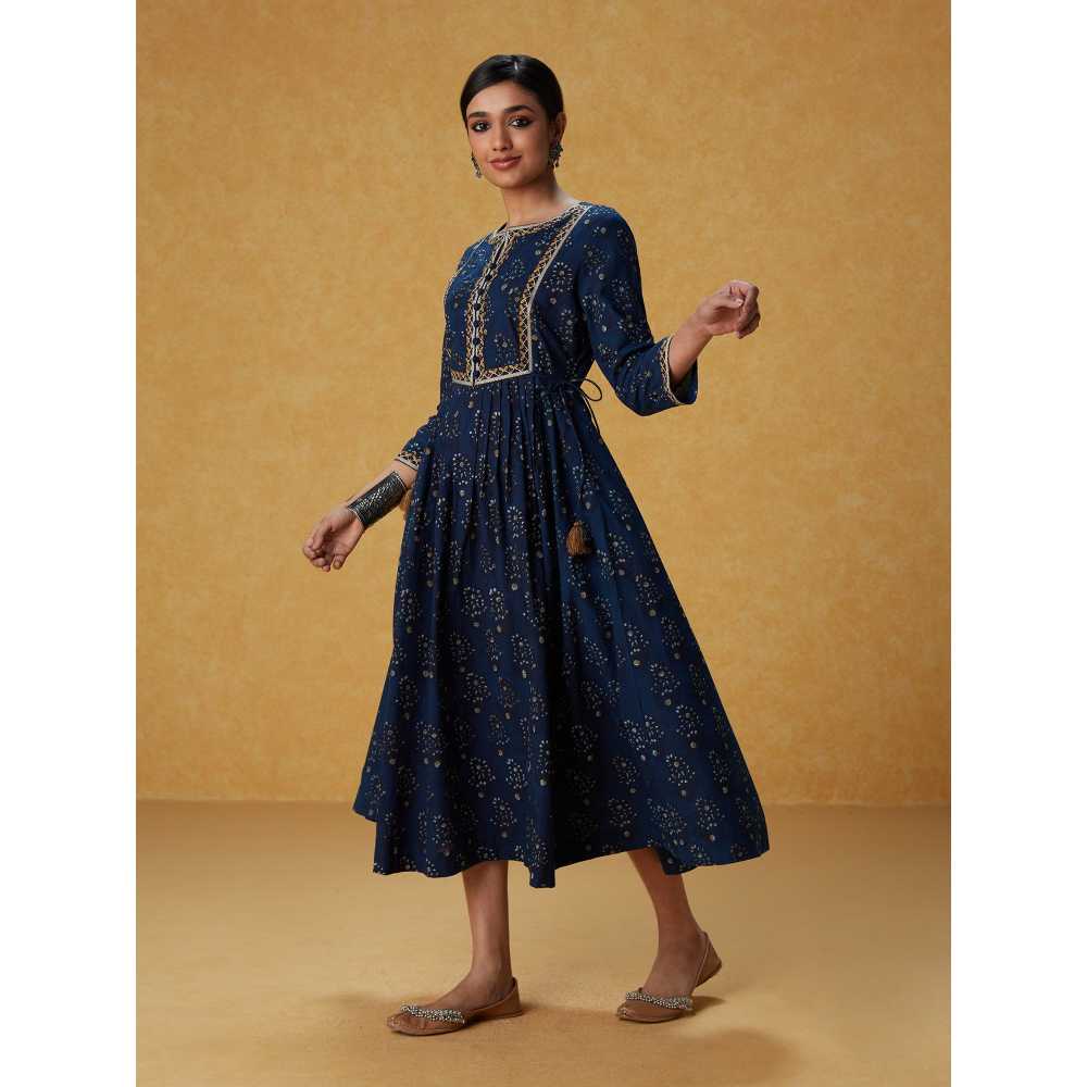 Likha Blue Indigo Saga Hand Block Print Dress (Set of 2)