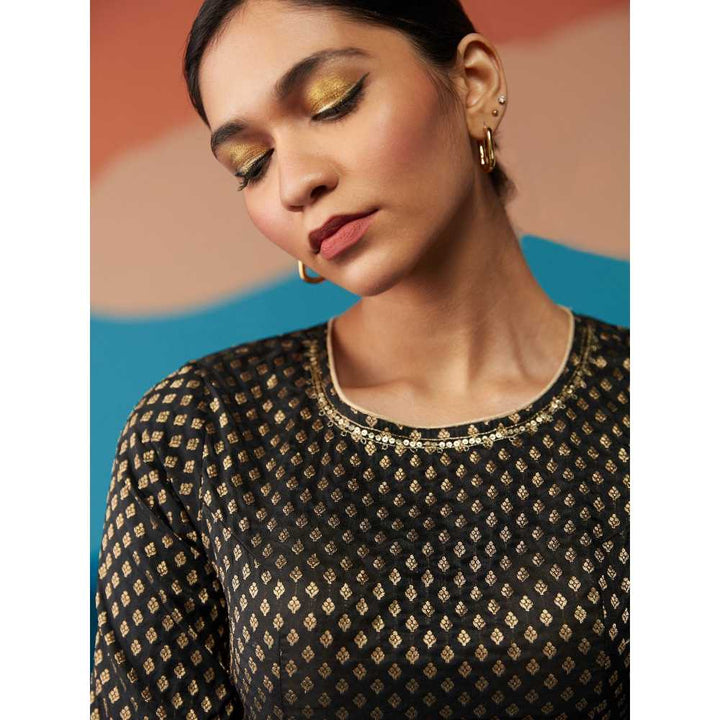 Likha Black Embellished & Sequined Half Sleeves Blouse with Resham Work