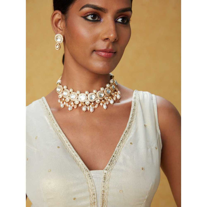 Likha White Gold Embellished & Sequined Sleeveless Blouse