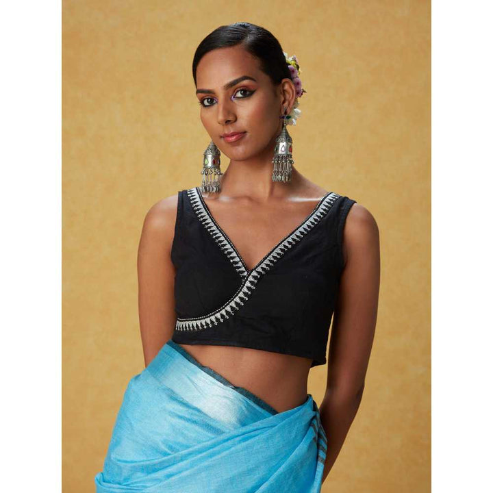 Likha Black Solid Sleeveless Blouse with Embroidery