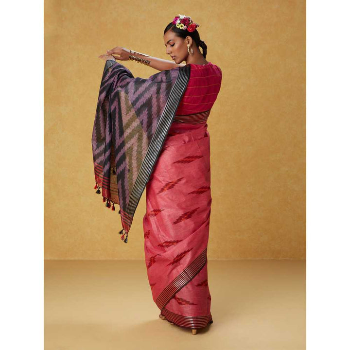 Likha Pink Cotton Ikat Saree with Unstitched Blouse