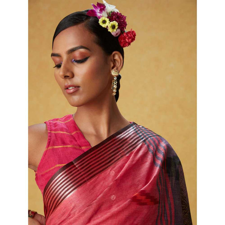 Likha Pink Cotton Ikat Saree with Unstitched Blouse