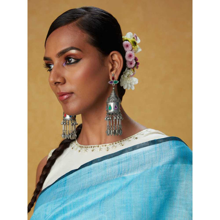 Likha Blue Cotton Ikat Saree with Unstitched Blouse