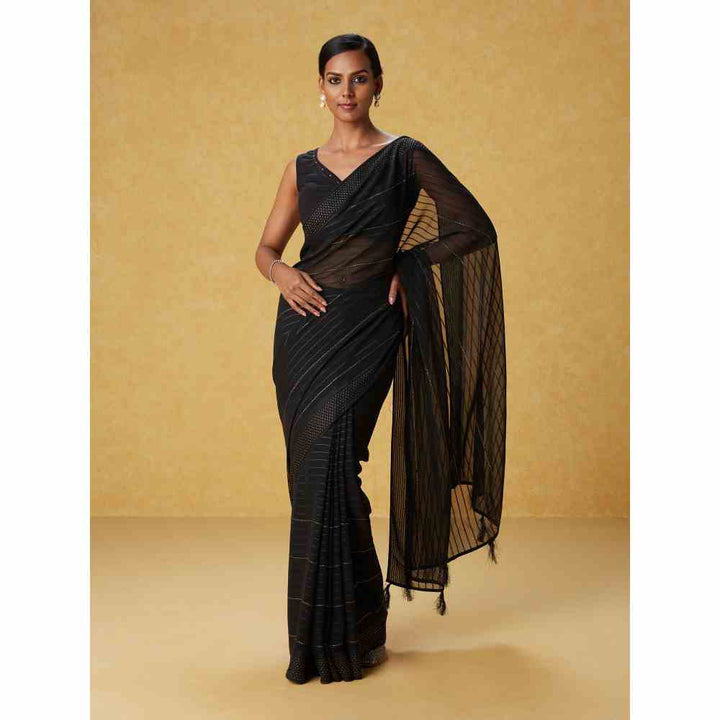 Likha Black Georgette Embellished Saree with Unstitched Blouse