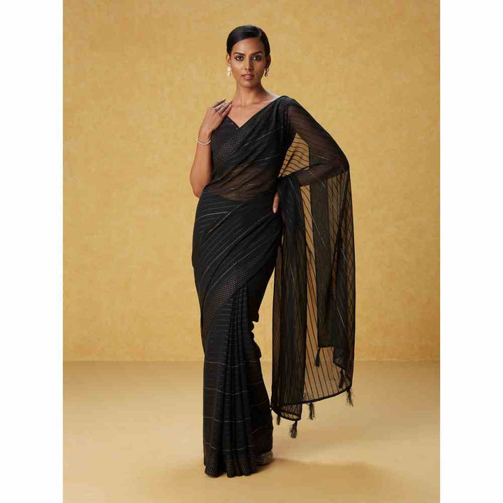 Likha Black Georgette Embellished Saree with Unstitched Blouse